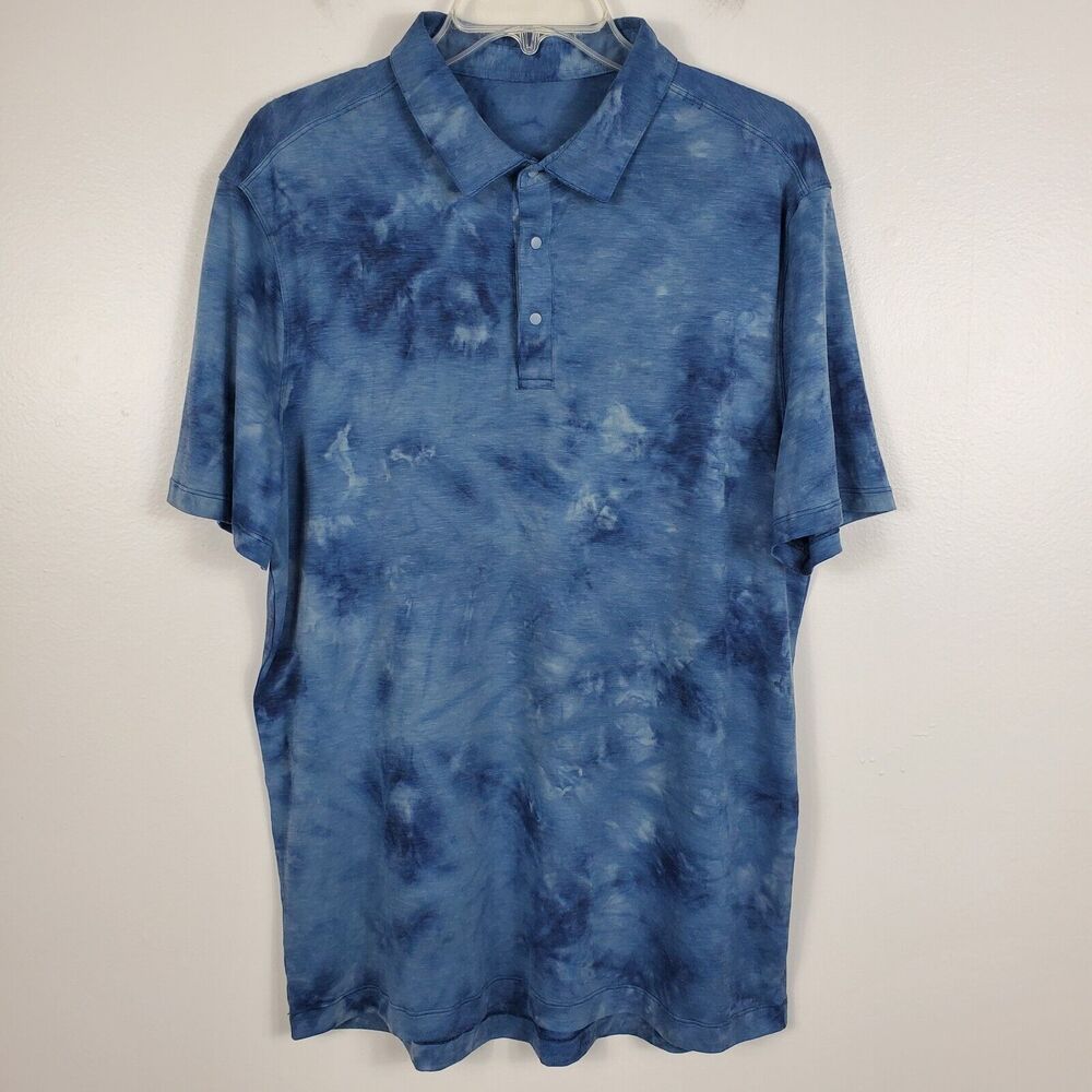 Lululemon Evolution Polo Shirt 1/4 Snap Outdoors Tie Dye Lightweight Blue Mens L